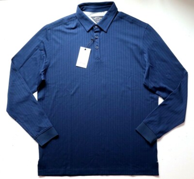 ADIDAS ADIPURE GOLF RIBBED KNIT LONG SLEEVE POLO SHIRT TOP - NAVY GD1932 MEN M