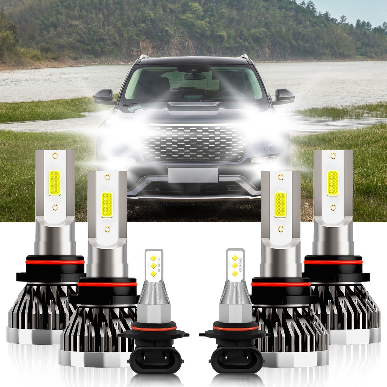9005 9006 9145 LED Headlight Fog Light Bulb Combo For Ford Explorer 2002-2005