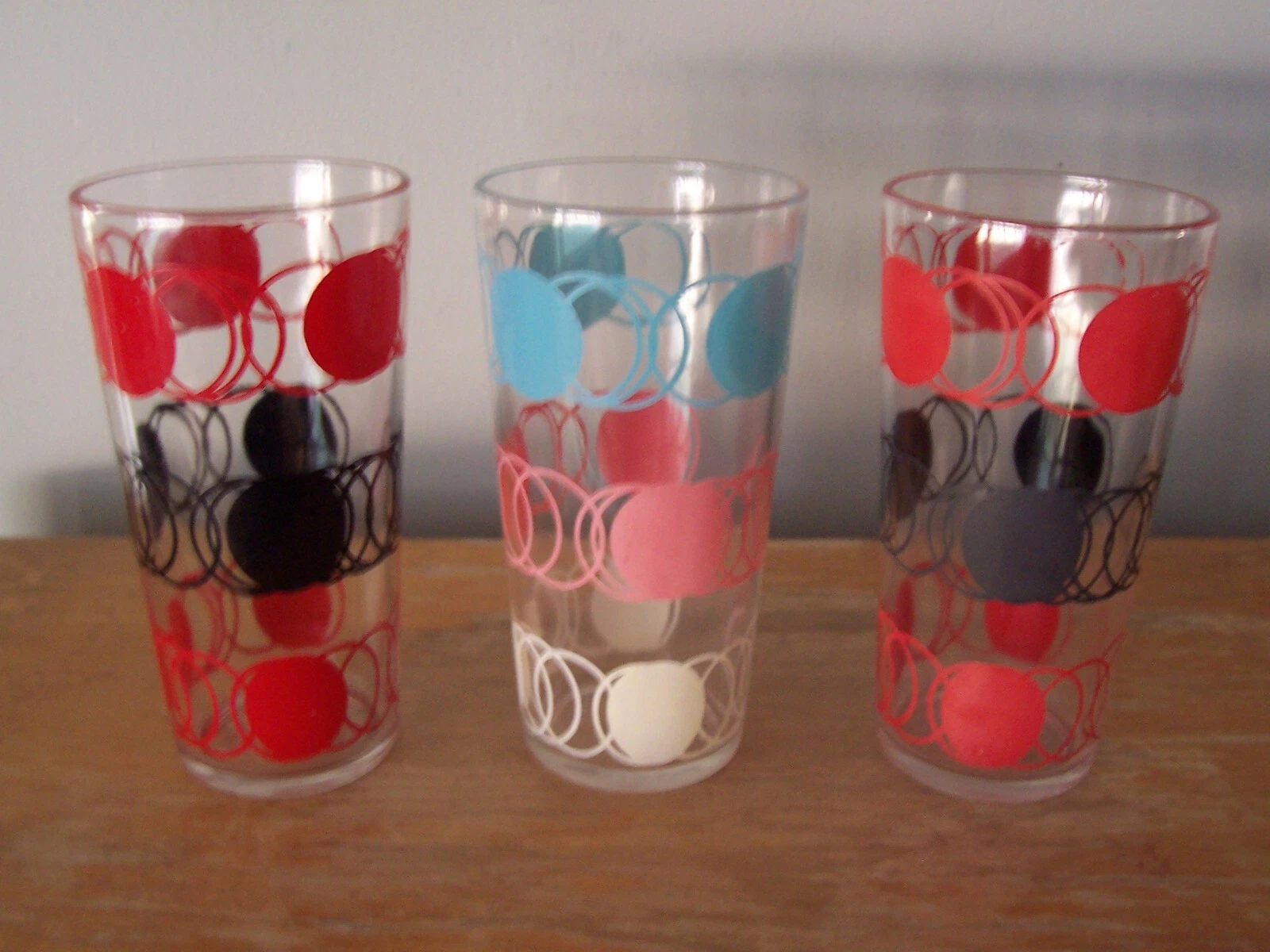 3 VINTAGE FEDERAL GLASS ATOMIC DOT DRINKING GLASSES