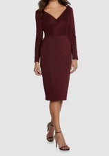  395 Aidan Mattox Women Red Metallic V Neck Dress Size 6