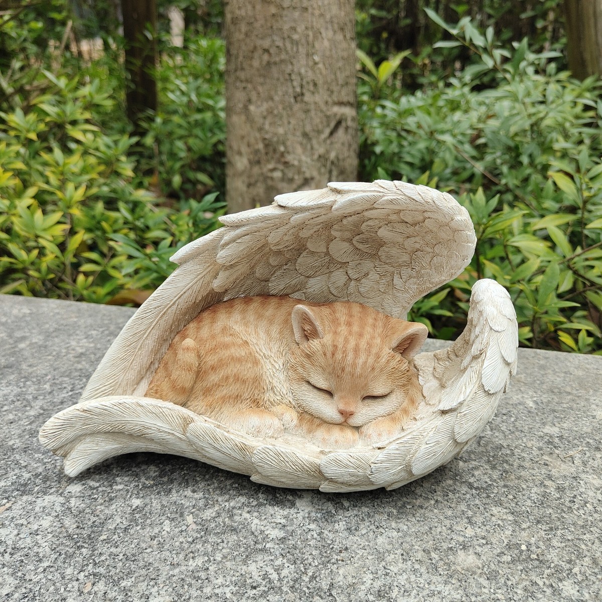 Angel Cat Garden Statue Orange Tabby Sleeping Pet Memorial
