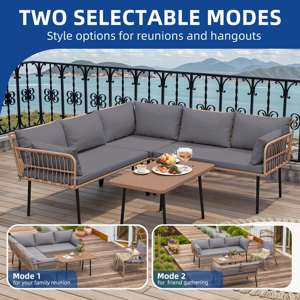 Patio Furniture Set Outdoor Conversation Set L-Shaped Sofa for Garden Backyard - Image 3 of 4