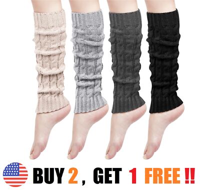 Women Leg Warmers Crochet Knit Ribbed Knee High Solid Winter Boot Wool Sock Long