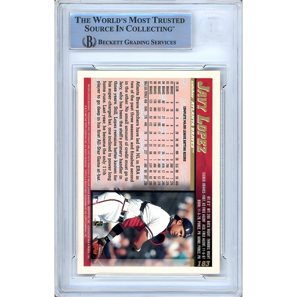 Javy Lopez Signed 1998 Topps #183 Card AUTO Beckett Slabbed Atlanta Braves - Image 3 of 4