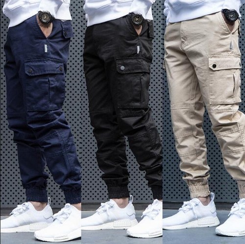 Men Skinny Pants Cargo Jogger Overalls Harem Trouser Tapered Casual Cotton Blend
