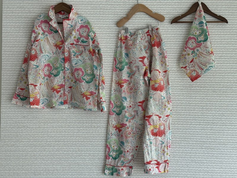 10y old Bonpoint Outfit Pants Blouse and matching bag Liberty Fabric Pajama