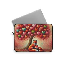 Foxes and Heart Tree Laptop Sleeve Romantic Wildlife Case Gift for Nature Lovers