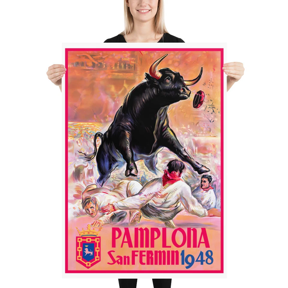 Spain, Pamplona, San-Fermin / Sanfermines, 1948 — Retro corrida travel poster - Image 4 of 4