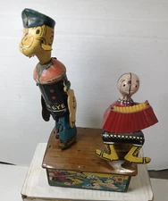 Marx Tin Popeye the sailor / Olive Oly Jiggers on roof top 1930's  windup toy