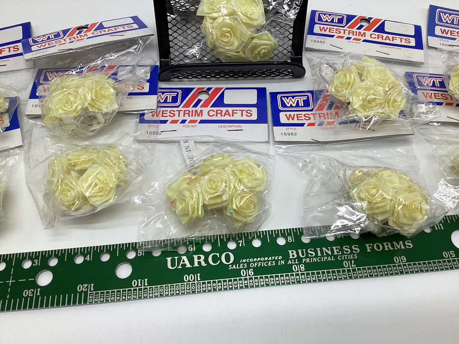 Vintage NOS 60 1” Yellow Ribbon Roses Lot Millinery Westrim Crafts Made ...