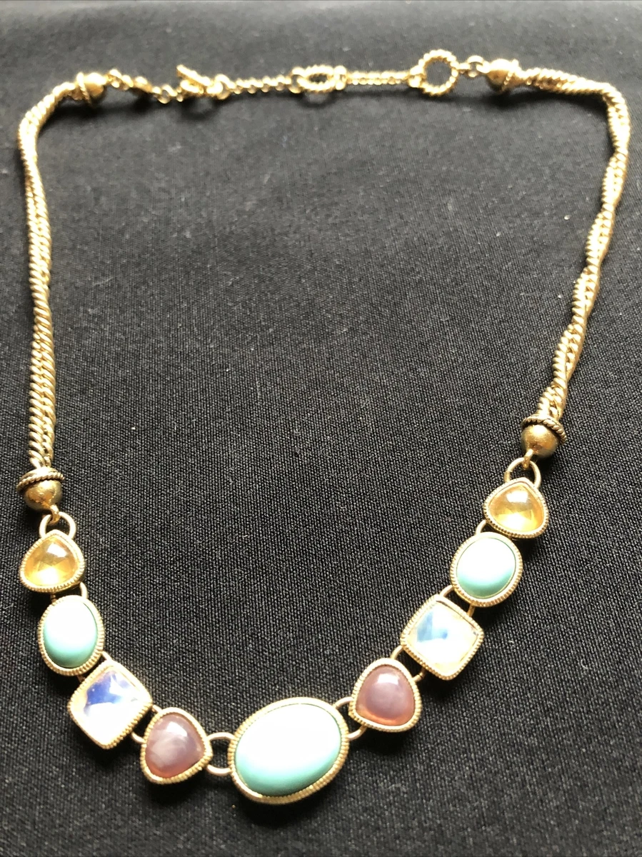 Long gold necklace with stones deals