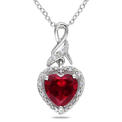 Amour Sterling Silver Diamond & Created Ruby Heart Twist Pendant with Chain, 18''