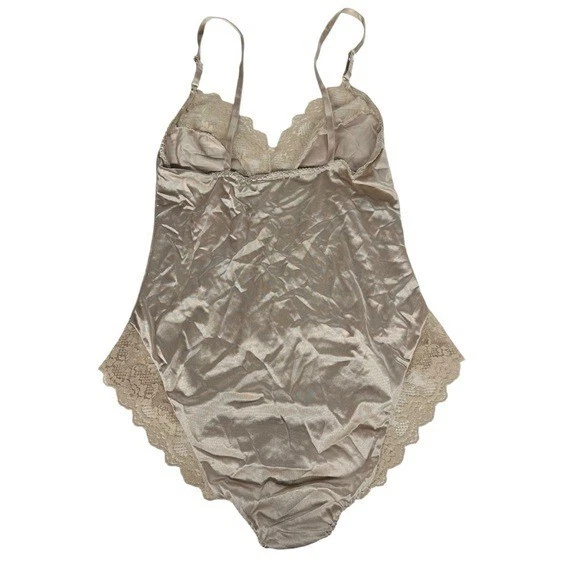 Lily of France 34 Body Mameluco Lencería Vintage Beige Encaje Satinado Peluche Nylon Foto 2 de 4