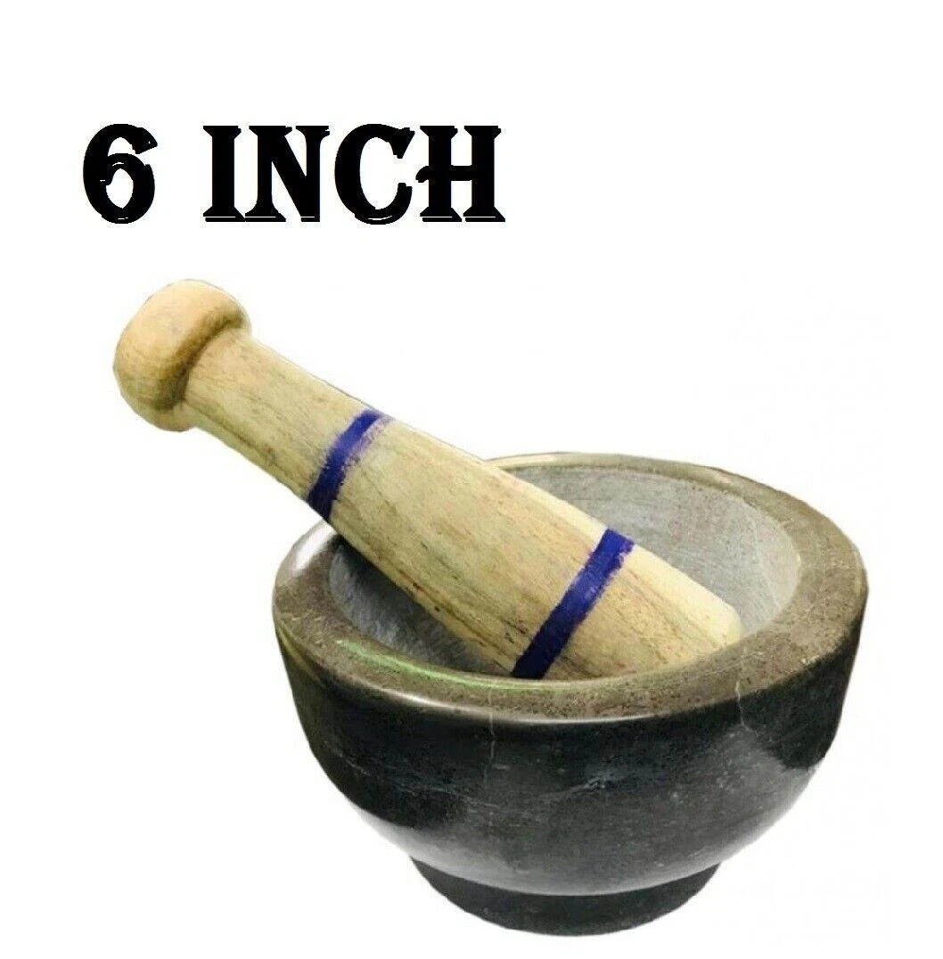 6″ Large Pestle and Mortar Granite Stone Spice Herb Crusher Grinder Black Lungri