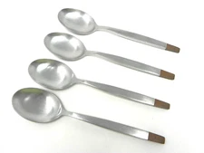 4 SRI STANLEY ROBERTS MCM Largo Stainless Teaspoons with Brown Wood Tips HTF