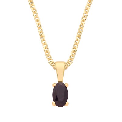 9 kt Gelbgold natürlicher Saphir ovaler Solitär Anhänger + 18'' Kette September