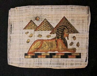 Sphinx Pyramids Papyrus Art from Egypt 1970s Vintage Authentic 
