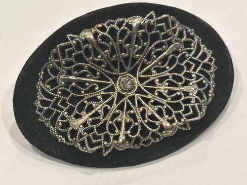 MUSI GOLD SHOE CLIPS FLORAL BRUTALIST SUNFLOWER BLACK SILVER FILIGREE LOT 2 PAIR - Picture 11 of 16