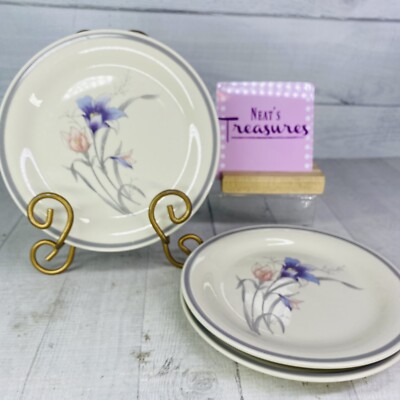 Sango MANDOR 8500  Gray Pink Purple Iris Floral Stoneware Salad Plates Set 3