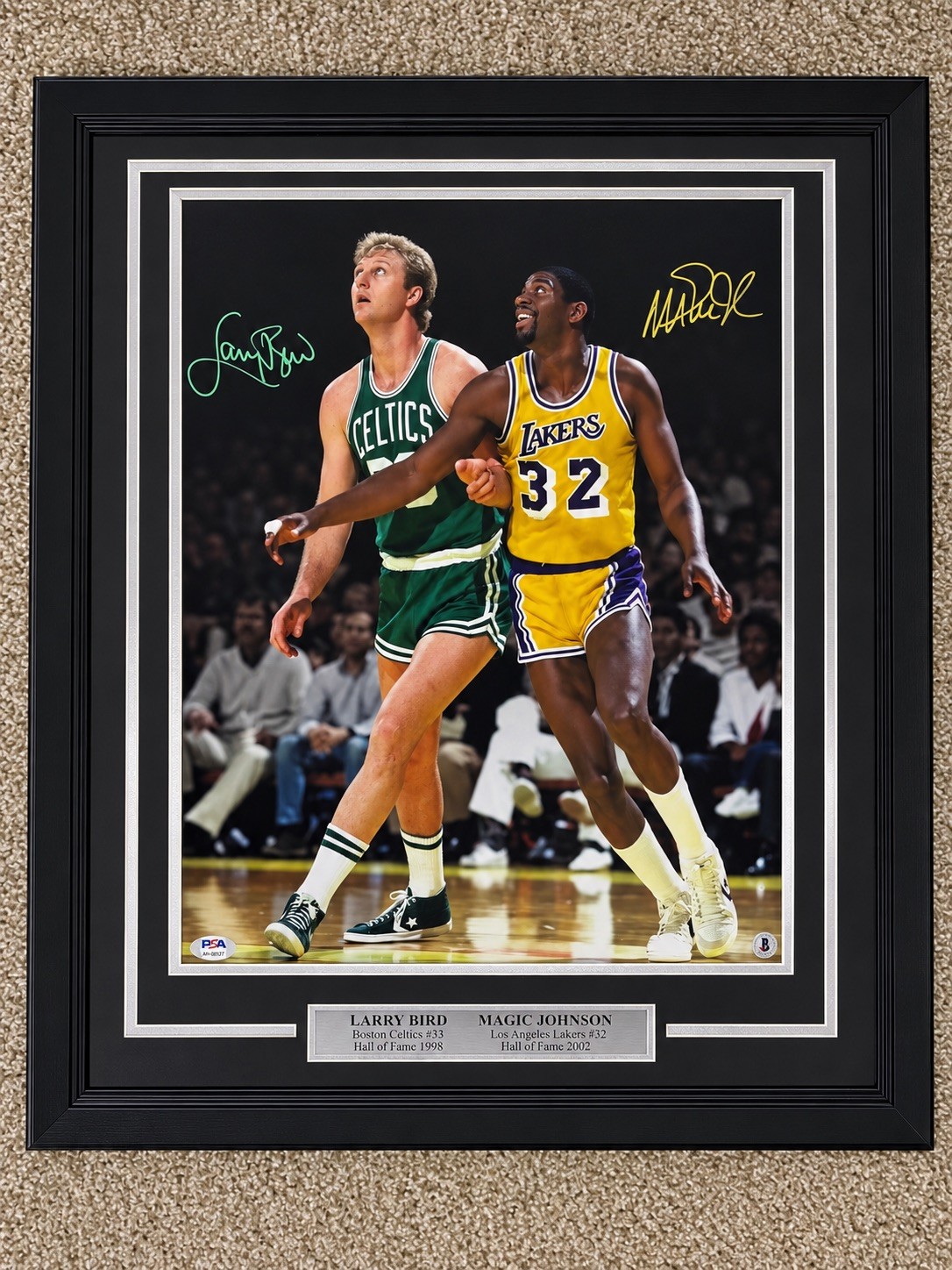 Larry Bird/Magic Johnson Dual-Signed 16x20 Photo Framed PSA/DNA /Beckett 