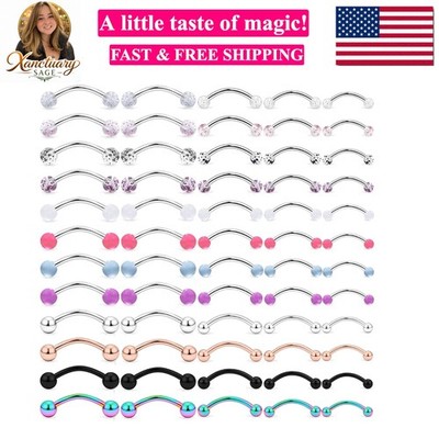 60PCS Vorious Sizes Snake Eyes Tongue Ring 16G Surgical Steel Snake Bite Pier...