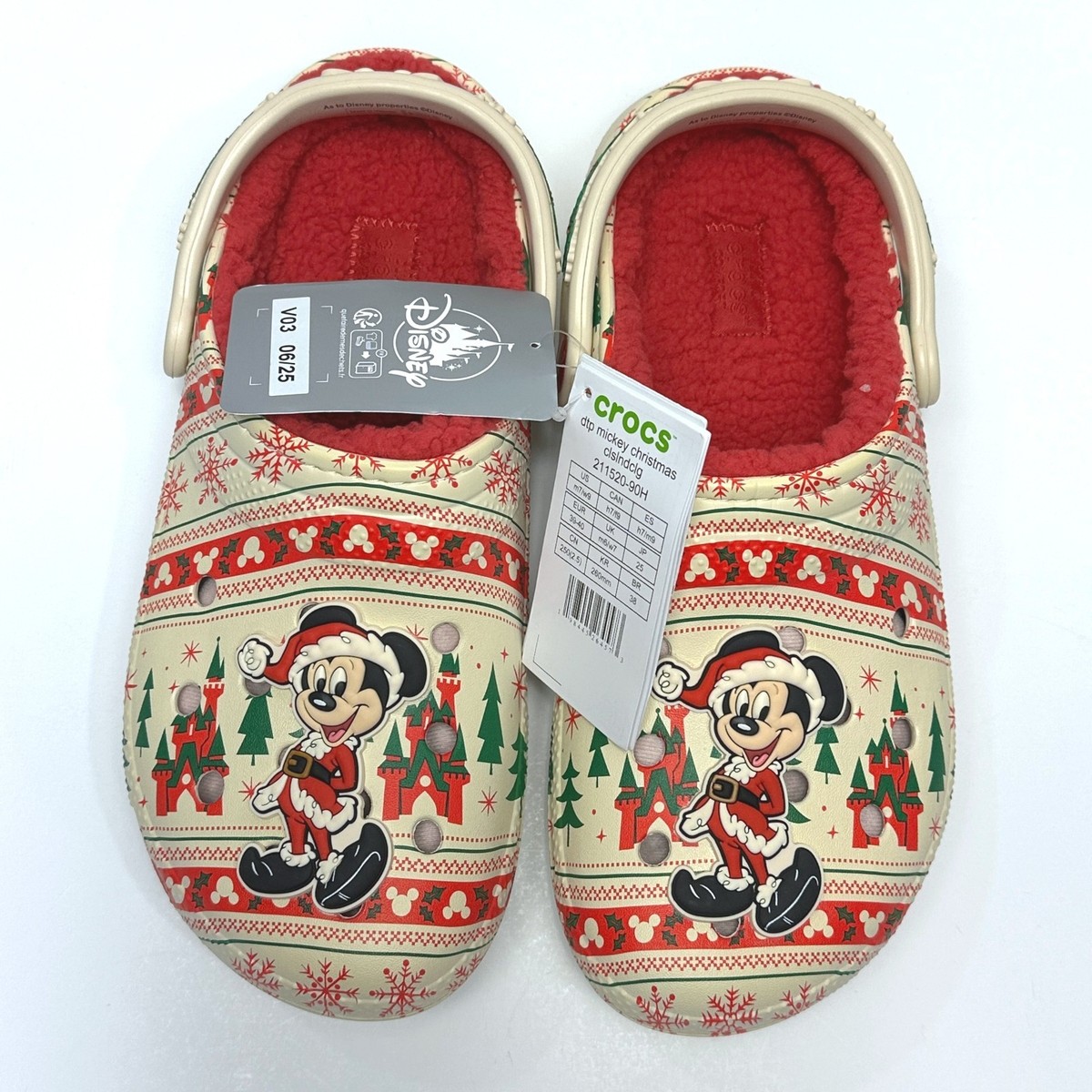 Disney Parks Crocs Santa Mickey Mouse Fair Isle Fuzzy Holiday