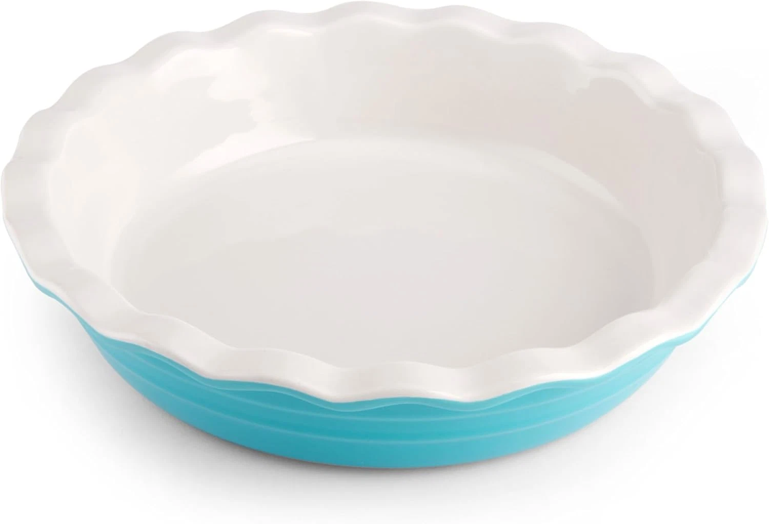 Durable Stoneware Ceramic Pie Dish 10 Inch Teal Heat Resistant Scalloped Edge