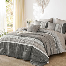 Taupe King Comforter Size Set, 7 Pieces Striped Texture Bed in a Bag Bedding Set