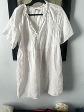 Old Navy White Crinkle Cotton Ruffle Knee Length V-Neck A-Line Dress Size L