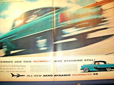 1956 Plymouth Belvedere lrg-mag 2p car ad -''Seconds ago this was standing still''