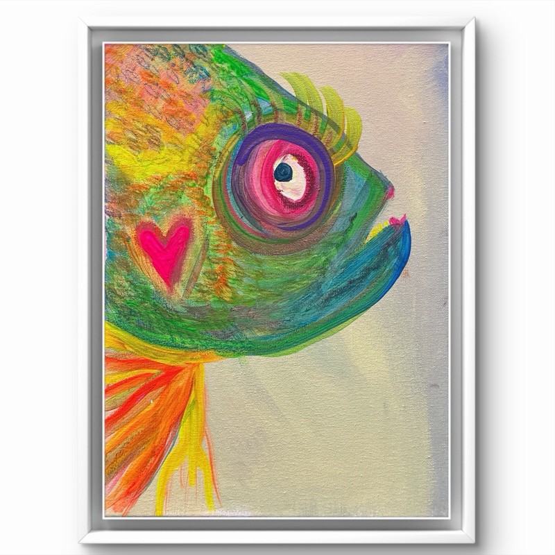 BLESSED#1543 FISH Modern Heart 14x11 Original Canvas Art Modern Abstract