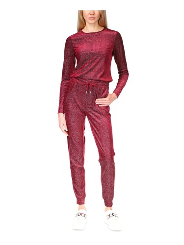 MICHAEL MICHAEL KORS Womens Burgundy Long Sleeve Crew Neck Top P\S