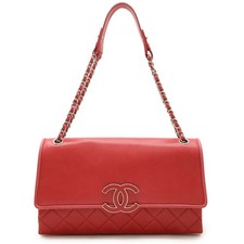 Chanel Lambskin Hamptons Coco Mark Shoulder Bag Women Pink One Size