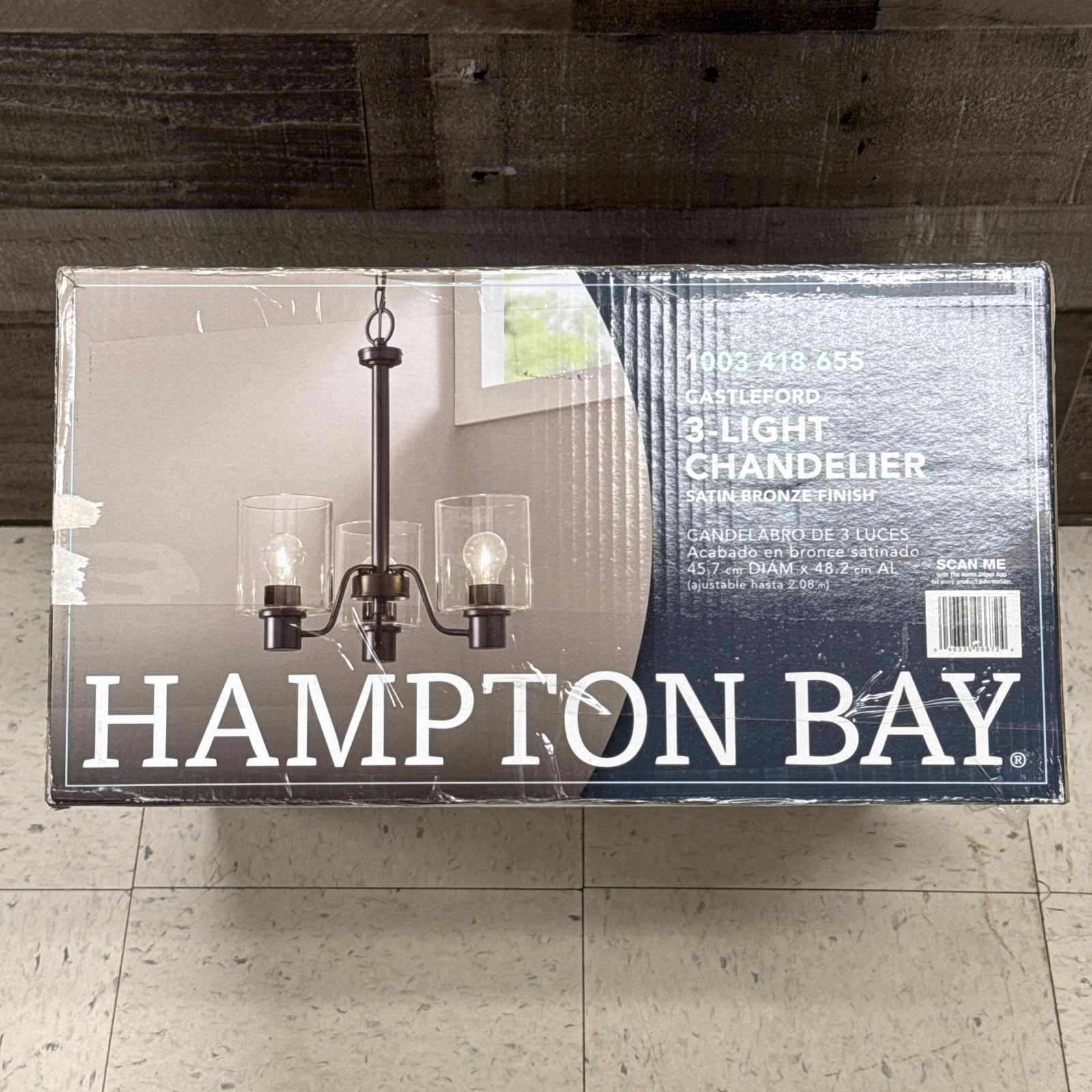 Hampton Bay Castleford 3-Light Satin Bronze Chandelier with Clear Glass Shades