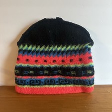 Vintage Igloos 100 Wool Knit Beanie Hat Red Blue Green Aztec Geometric USA