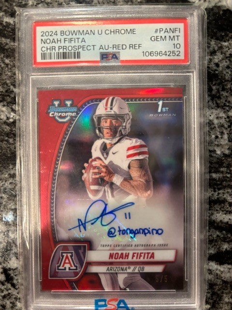 2024 Bowman Chrome U Noah Fifita Red Refractor Auto /5 Arizona POP 2 Inscribed