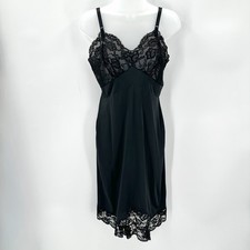 Vintage Val Mode Full Slip Black Nylon Lace Womens Size 34 Lingerie READ