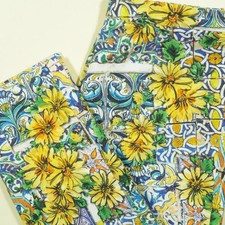Vintage Dolce & Gabbana Floral Cotton Pants Womens 42 Yellow Multi Daisy Print