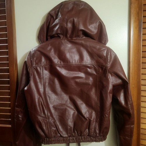 Chaqueta Bomber De Colección Años 80 Wilson Para Mujer Cuero Borgoña Cremallera Completa Capucha Cremallera Forro - Imagen 6 de 10