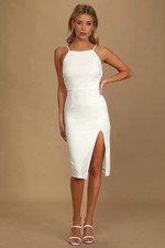 Lulus Never Look Back Backless Bodycon Midi Dress White sz Small NEW