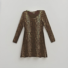 Karen Kane Animal Velvet Burn Out Dress Scoop Neck Long Sleeve Medium Reptile