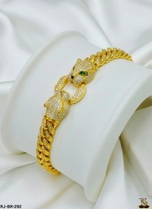 Authentic Gold Plated Leopard Cuban Link Simulated Diamond Bracelet Charm Bracelets