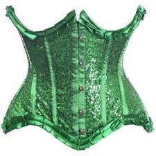 Daisy Corsets Top Drawer Green Satin Sequin Underwire Curvy Steel Boned Cincher