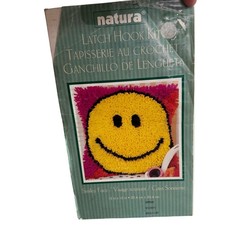 NOS Natura Smiley Face Latch Hook Kit Complete 12x12 Retro Craft Kit Caron Yarn