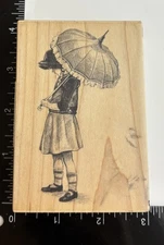 Inkadinkado Wood Rubber Stamp Girl holding an umbrella