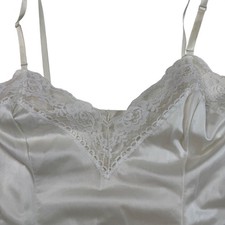 Vintage Kayser Ivory Lace Trim Nylon Full Slip Tank Top Camisole Made in USA 36