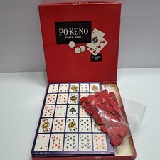 Vintage 1960 Po-Ke-No Board game w/12 Cards, 197 Red Chips
