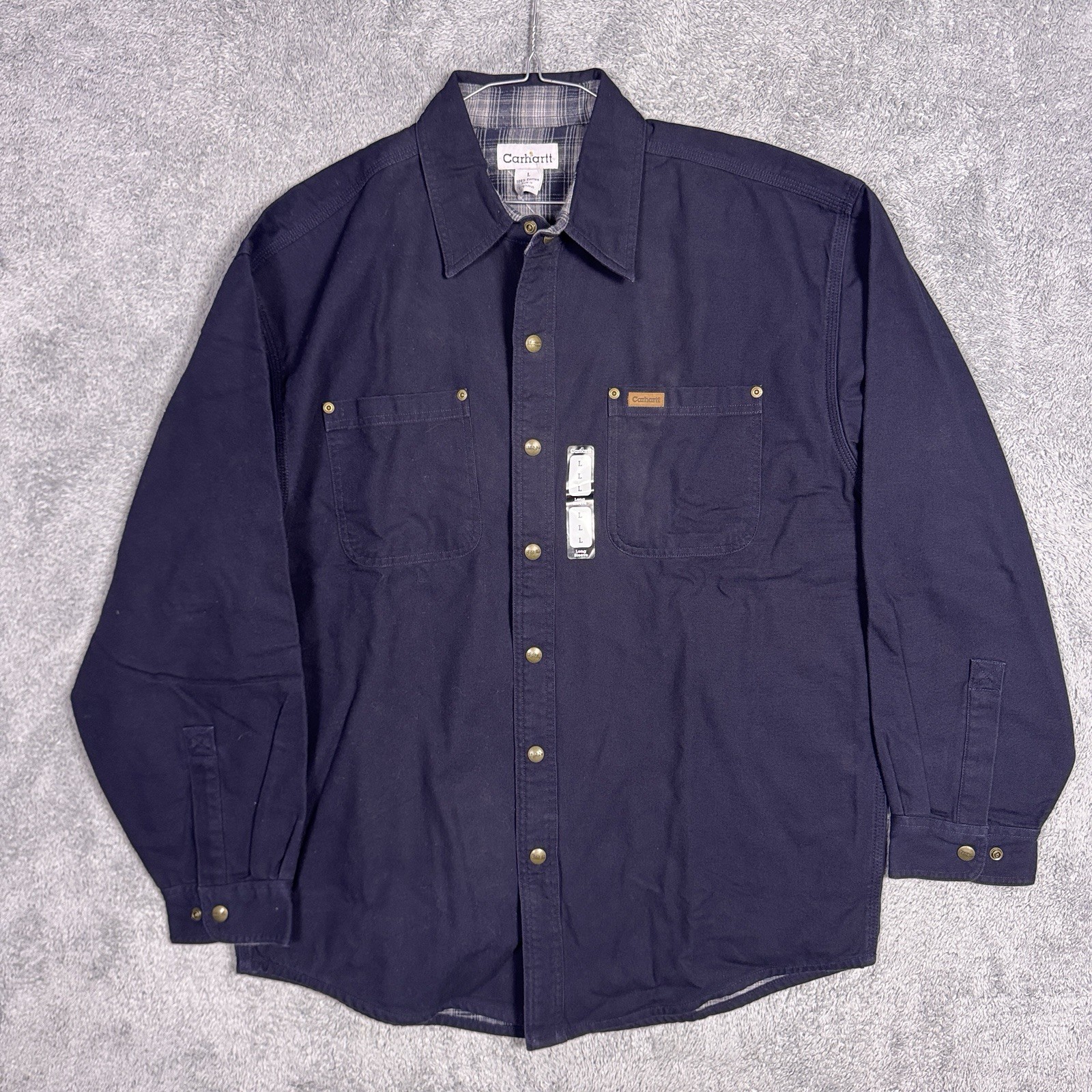 Carhartt S96 Mens L Reg MDT Flannel Canvas Shirt Jac Vintage Utility Deadstock image 7