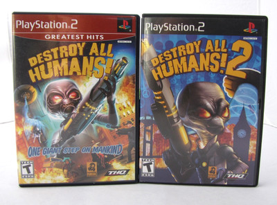 Destory All Humans! & Destroy All Human! 2 (Sony Playstation 2, PS2) CIB, Tested