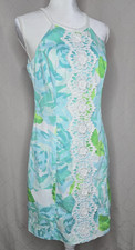 Lilly Pulitzer Pearl Shift Dress 10 Poolside Blue First Impression Halter Cotton